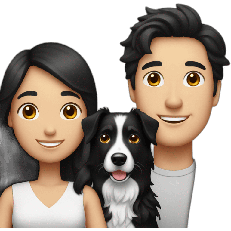 Family  man, long black hair woman and smallblack border collie emoji