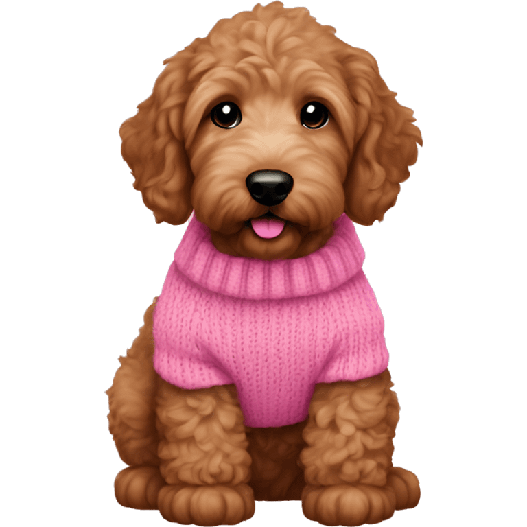 Little brown golden doodle puppy wearing a pink sweater emoji