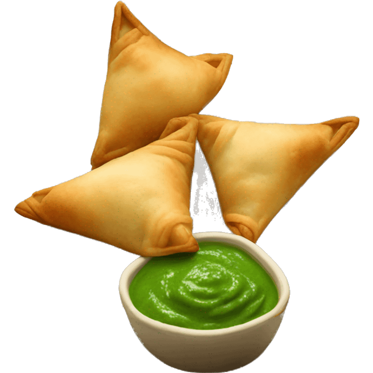 Samosas with green chutney on the side emoji