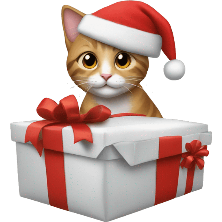 Cat with Santa hat on a gift  emoji