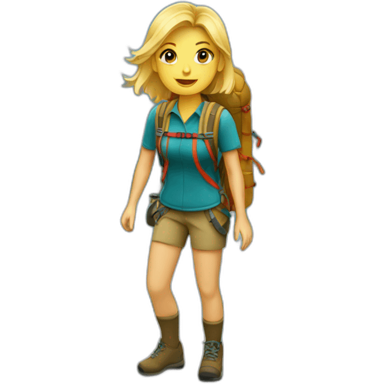 blonde backpacking girl in the mountains emoji