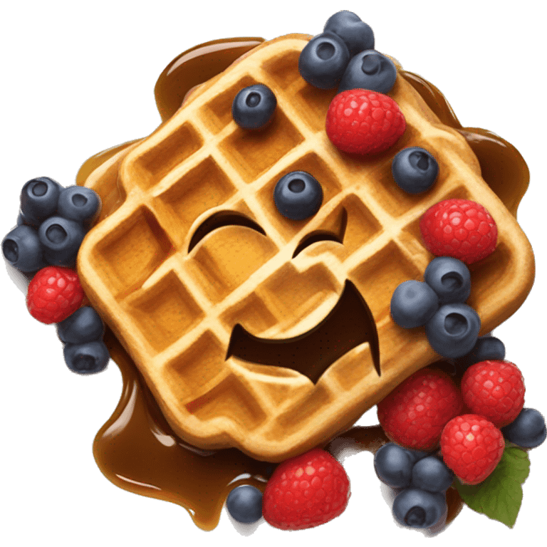 Lying waffles topped with syrup and fresh berries  emoji