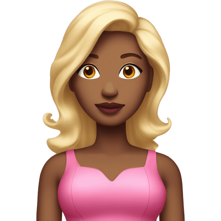 person with voluminous pink dress and blonde hair with pink lipstick and light contrast emoji