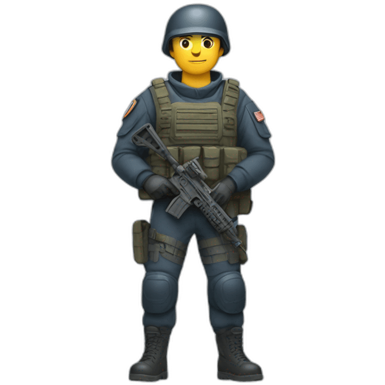 Special forces policeman in military clothing with a weapon in one hand and a shield in the other emoji