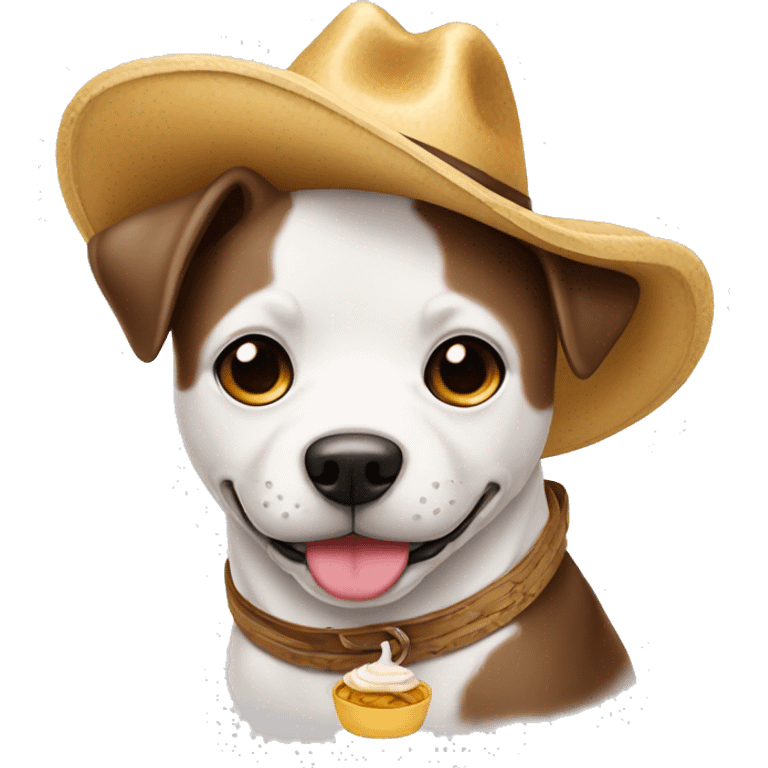 Perro cafe y blanco con sombrero emoji