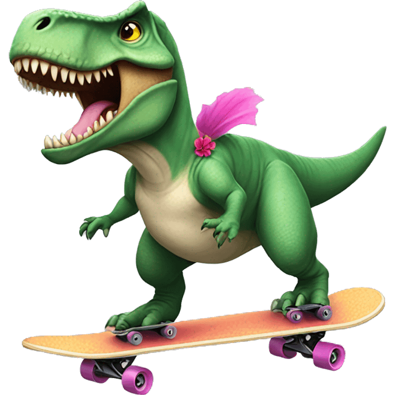 t rex wearing a tutu riding a skateboard emoji