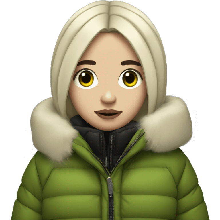 Billie eilish 2016 (a tan girl with black hair and a little of green inside it wearing a puffer jacket) emoji