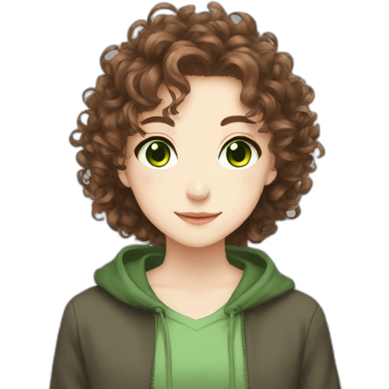 anime girl curly brown hair green eyes emoji