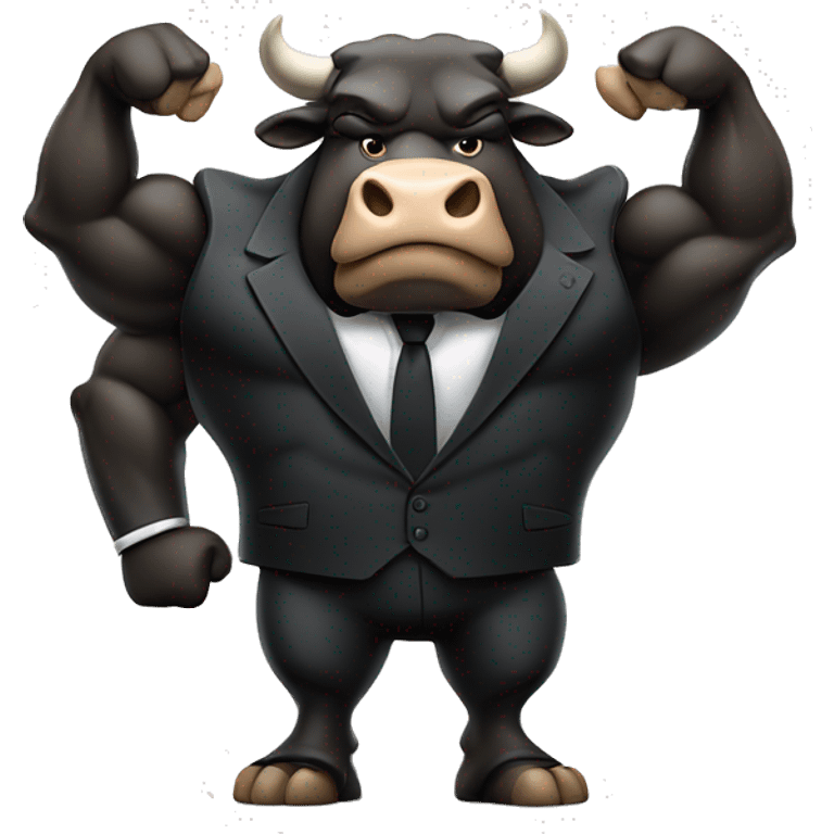 big muscular bull wearing black suit and holding a briefcase full of money with angry face emoji