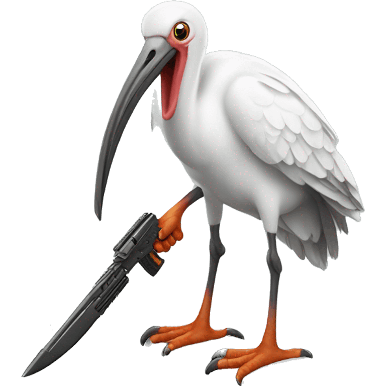 Ibis bird holding a weapon emoji