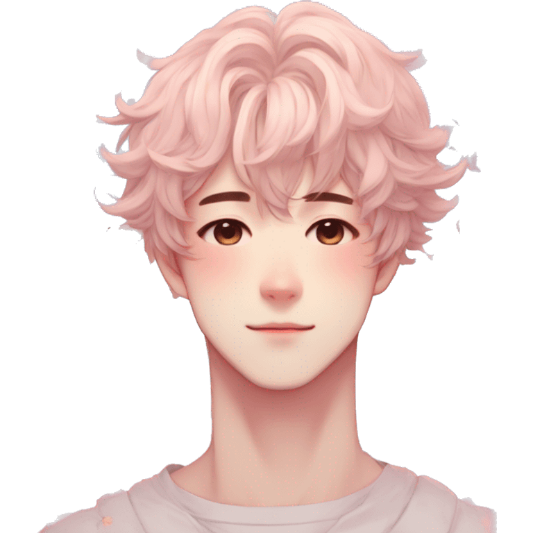 Gorgeous pastel anime style shojo man with blushing face and butterflies aesthetic trending style emoji