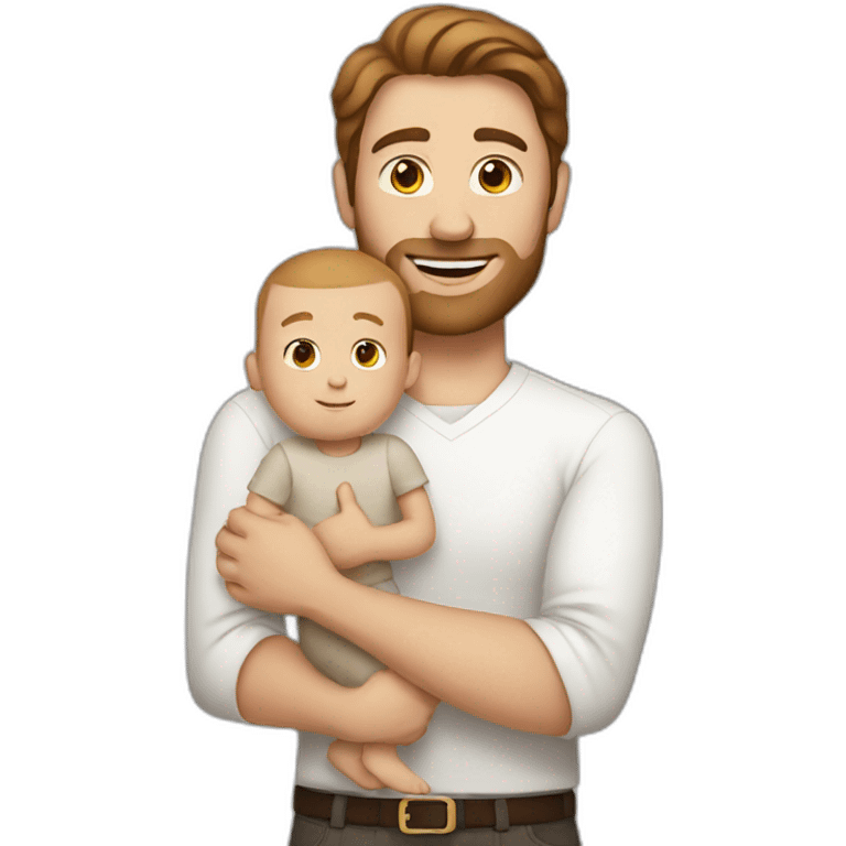 Tall white man with brown hair holding baby emoji