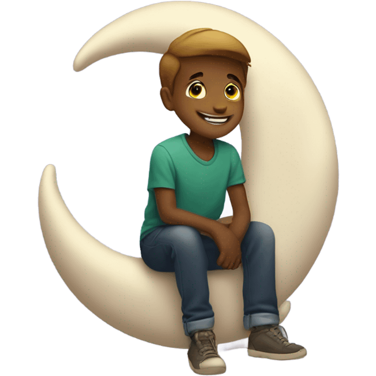 Boy sitting on crescent moon emoji