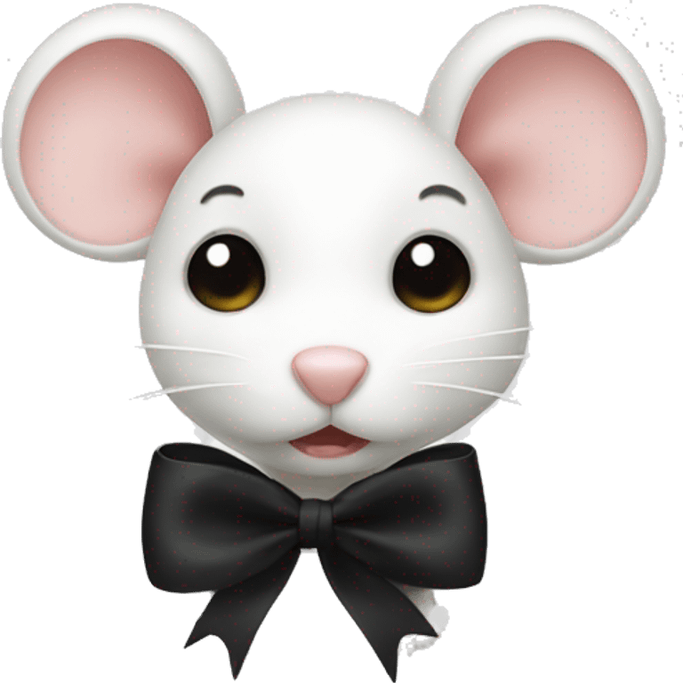 side white mouse with black ribbon bow emoji