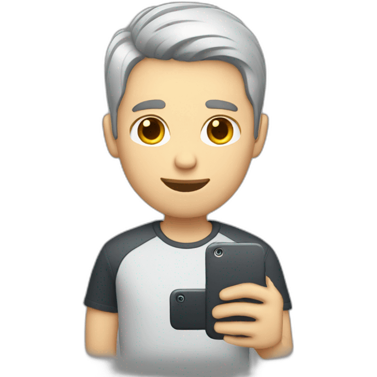 white guy with short dark hair showing a phone emoji