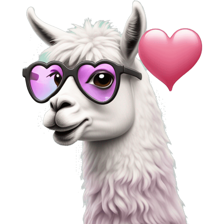 Cartoon llama wearing heart glasses blows a bubble of bubblegum emoji