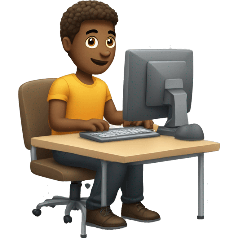 a guy sitting next to the desk at typing something on the computer emoji