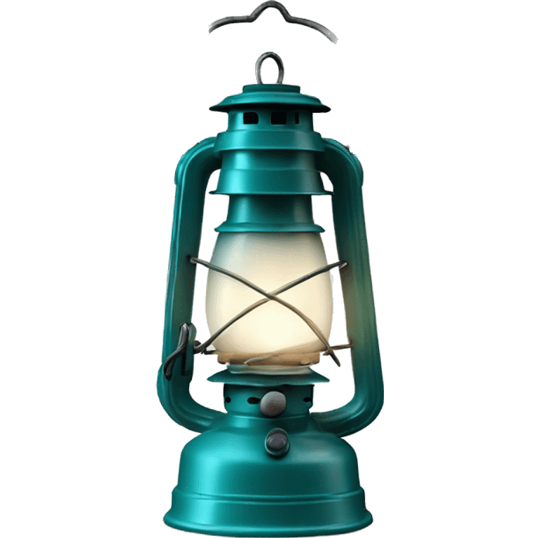 Realistic camping turquoise lit camping lantern lisolated. emoji