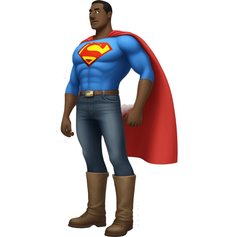 really tall person, in jorts and a ralph loren pollo with a big logo on chest piece like a superman logo, cape on emoji