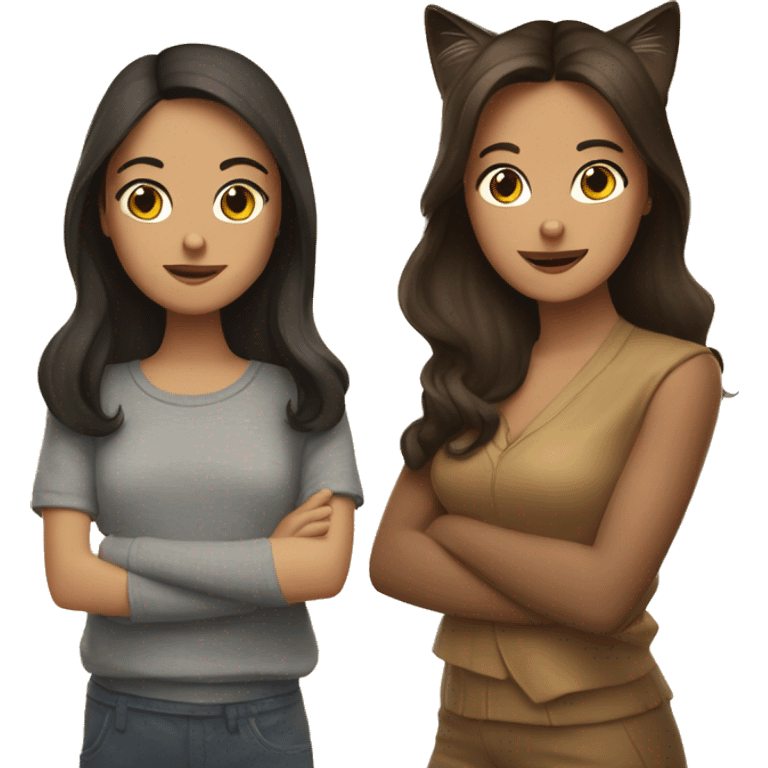 Two brunettes with two cats emoji