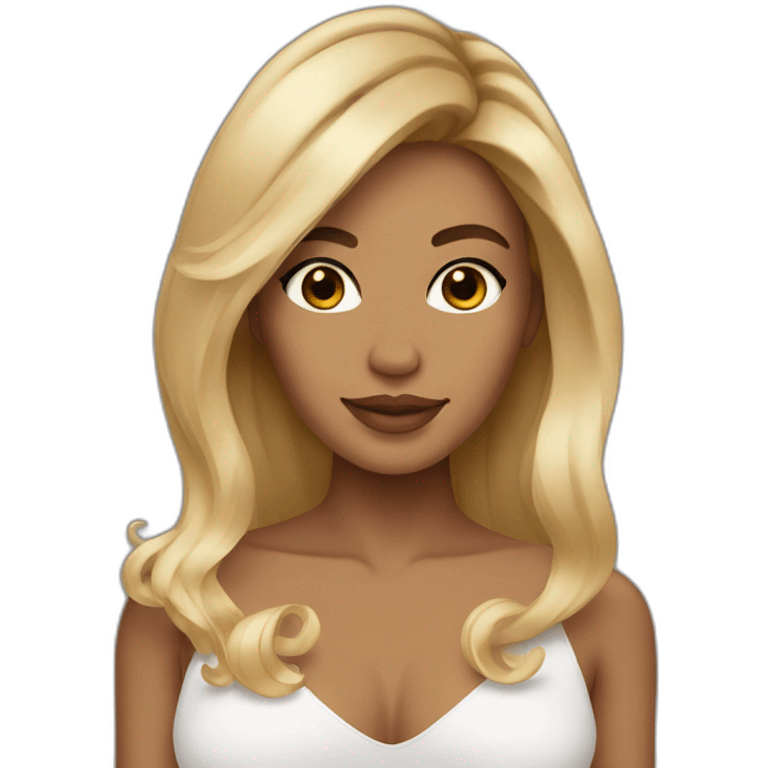 Tan woman with blonde balayage and brown eyes emoji