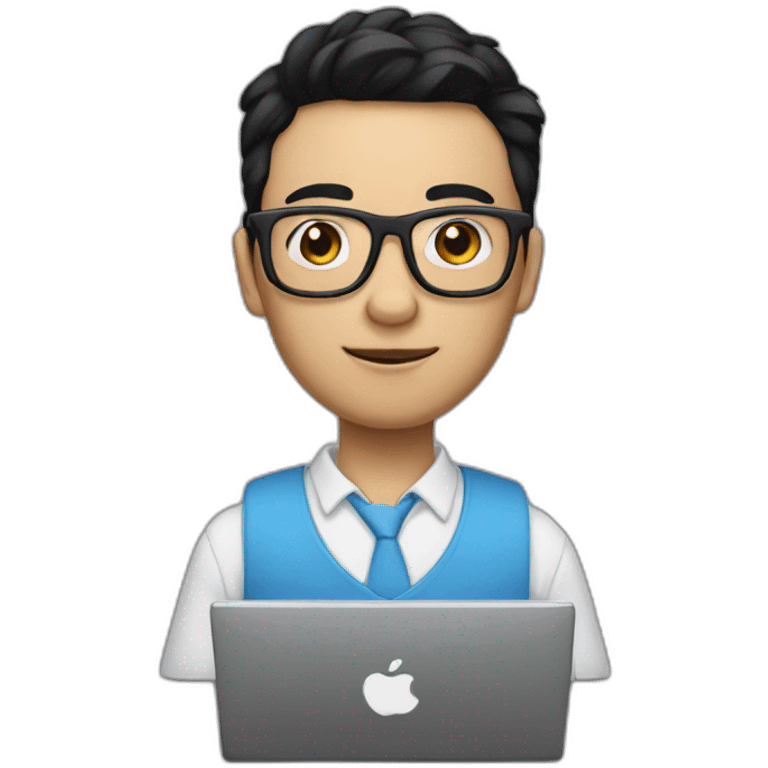 Nerd with glasses and computer, black hair, white skin emoji