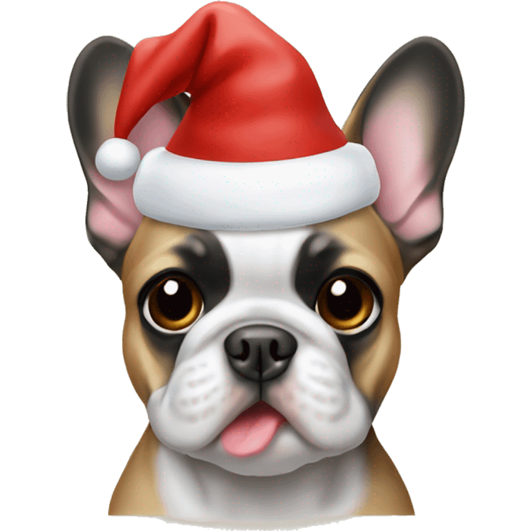 Frenchie wearing a santa hat emoji