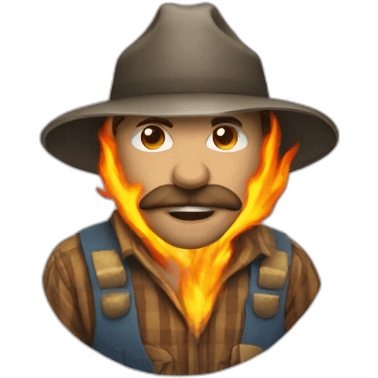 A burning farmer emoji