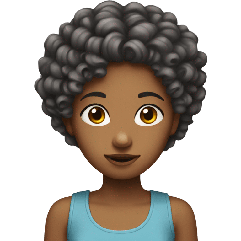 girl with curly small hair with a little bit of re emoji