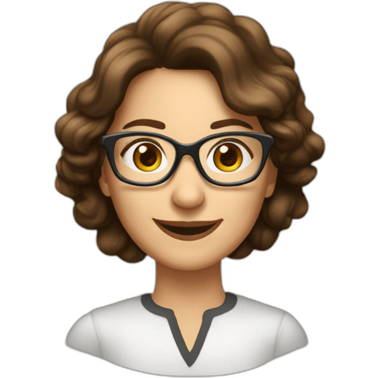 femme 55 ans châtain foncé cheveux courts lunettes yeux bruns souriante peau claire emoji