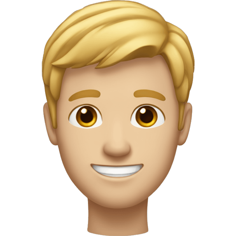 White Guy with small gap between his front teeth and a small white patch of hair on the left side near his ear. Dark blonde hair.  emoji