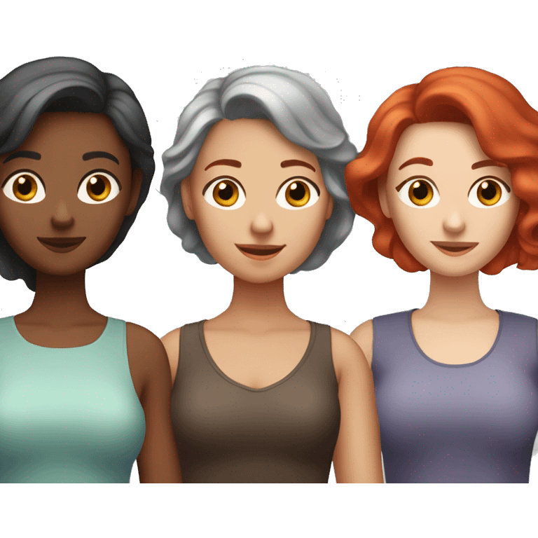 Three girlfriends. One grey hair, one red head, and one dark brown hair emoji