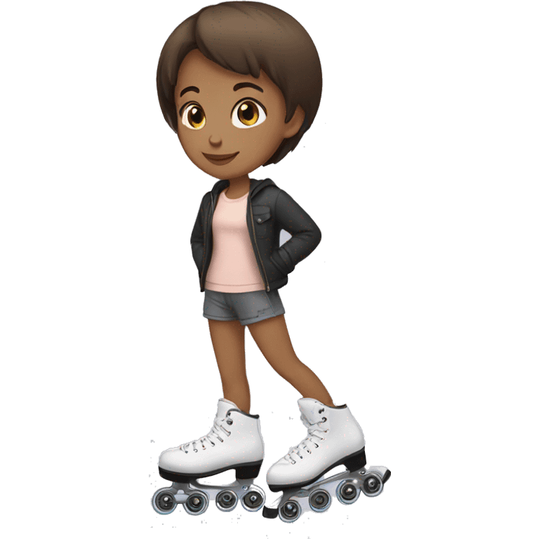 girl brown short hair with white road  skates  emoji