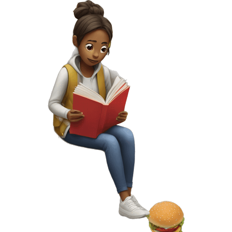 girl reading book and eating fast food emoji