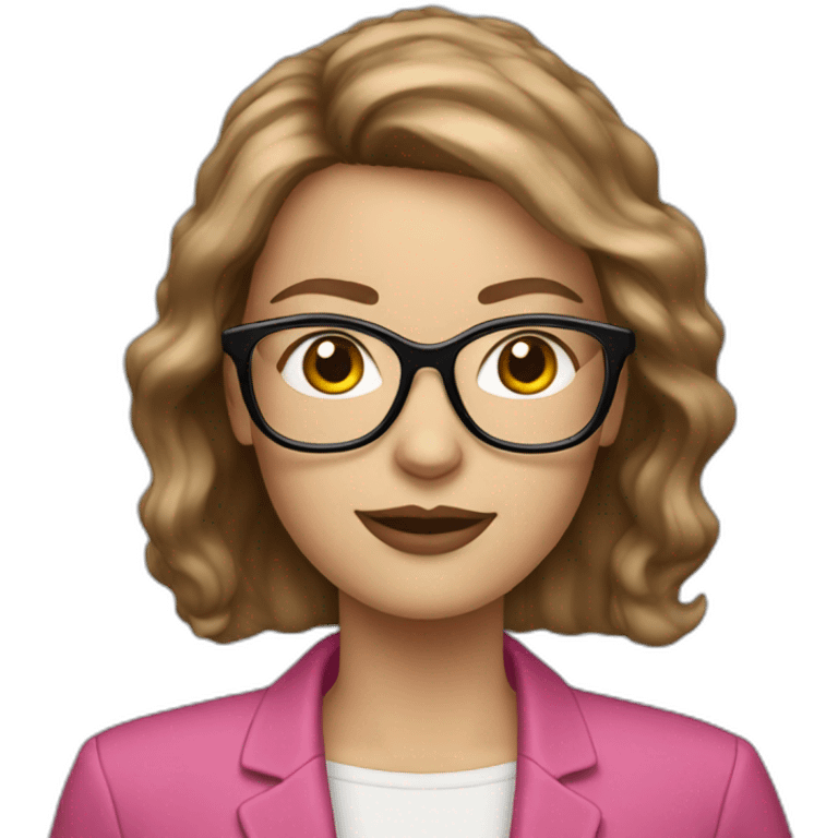 White Woman with a medium brown hair plus glasses and pink coach emoji