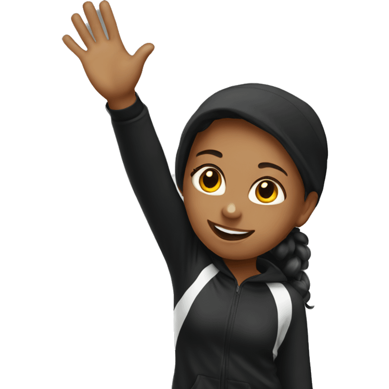 girl in black tracksuit waving emoji