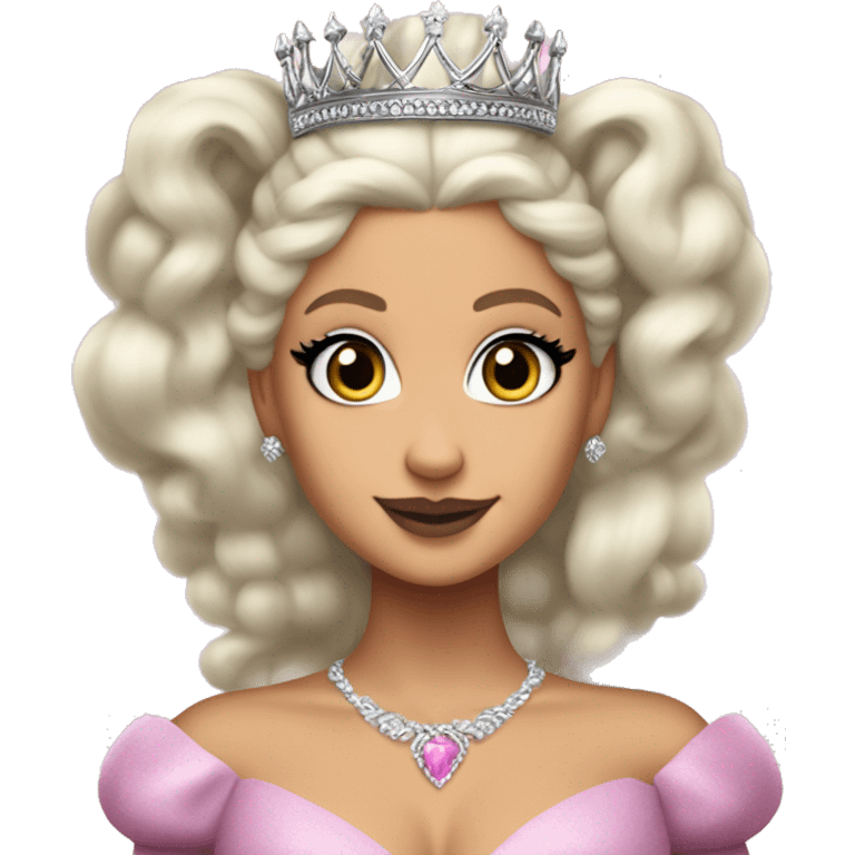 ariana grande as Galinda wicked movie, blond hair big fluffy pink dress silver crown emoji