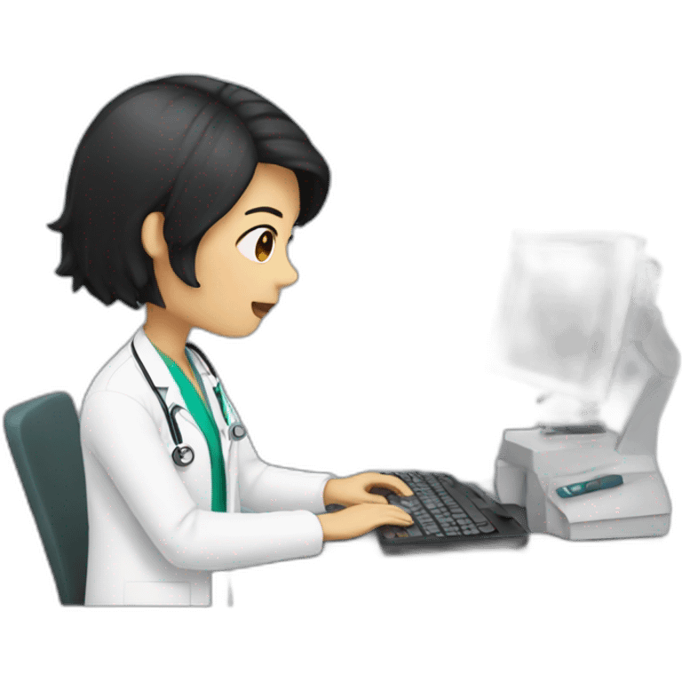 doctor typing on computer, with black short hair emoji