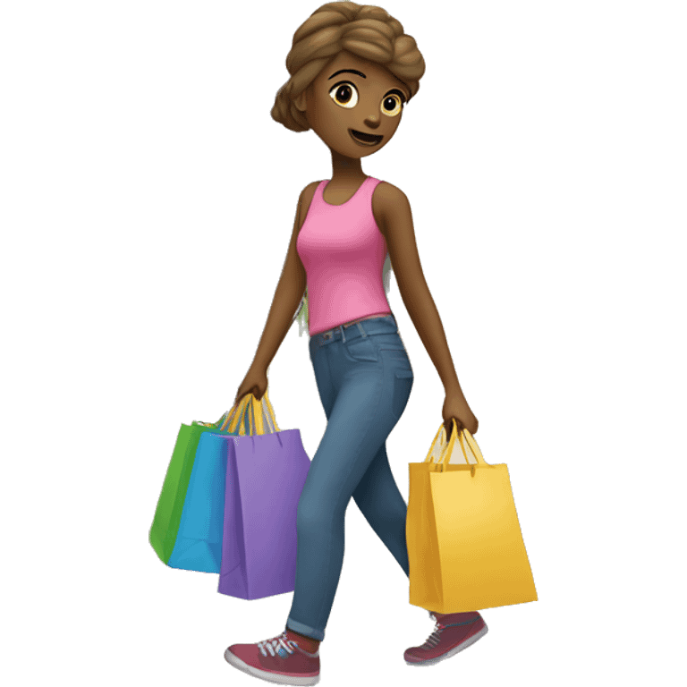 A girl walking with shopping bags coming out of the store ￼ emoji