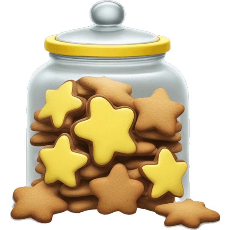 Realistic glass cookie jar yellow lid full of gingerbread cookies isolated.  emoji