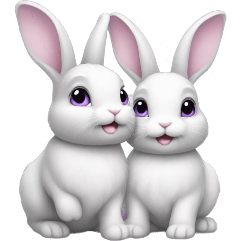 two baby bunnies with a light purple heart above them  emoji