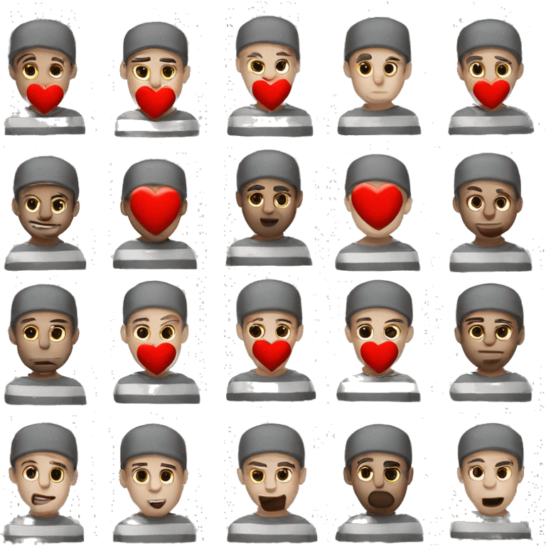 Prisoners with red hearts saying „Hallo Siegburg“ emoji