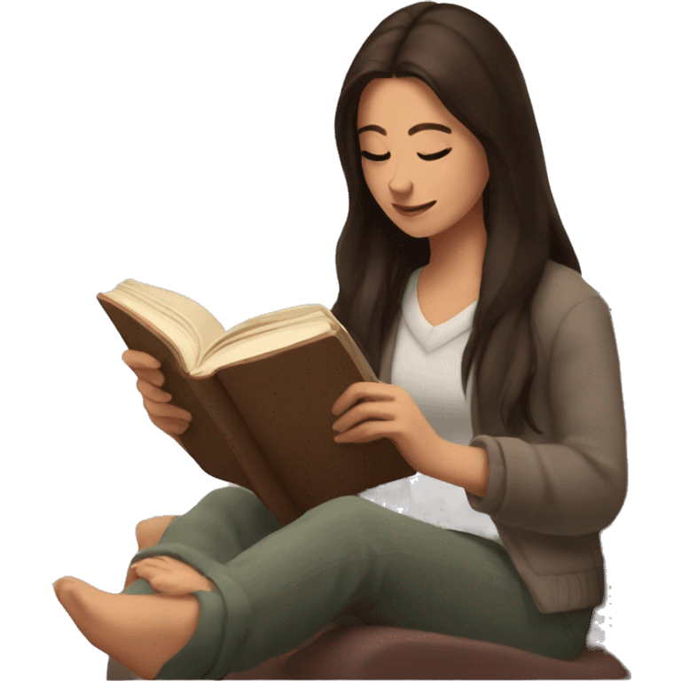 brunette reading a book cozy aesthetic emoji