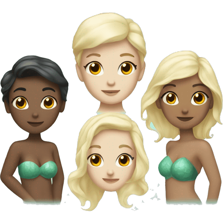 three mermaids one with blonde hair two with dark hair emoji