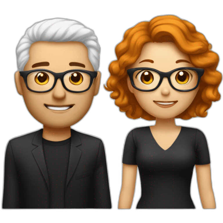 Couple homme blanc cheveux noir qui porte des lunette avec une femme rousse emoji