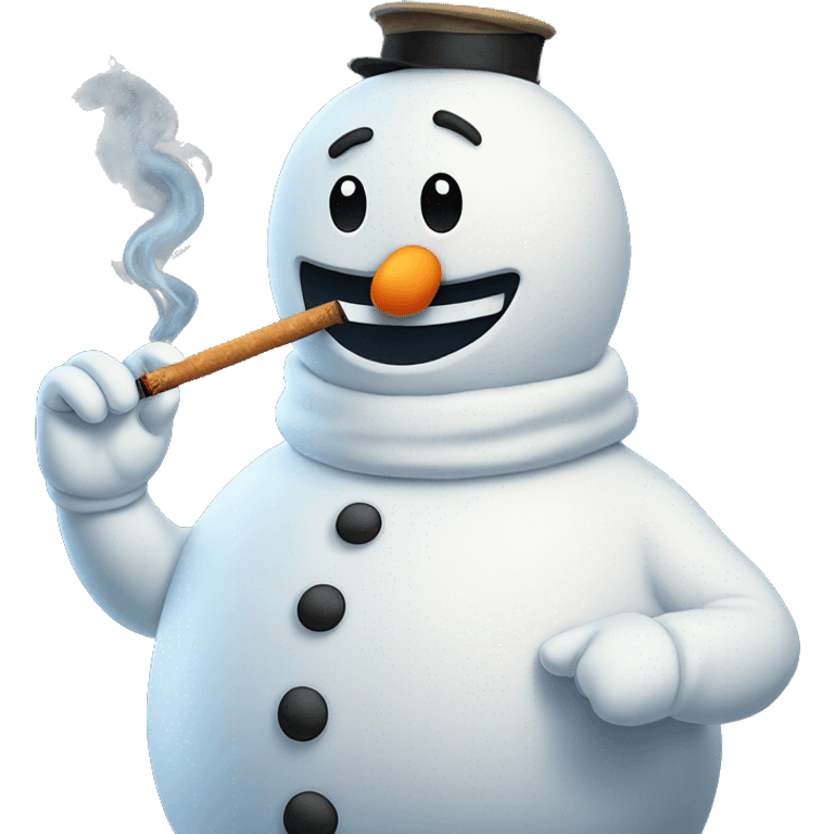 Snowman smoking to the left with smoke on top emoji