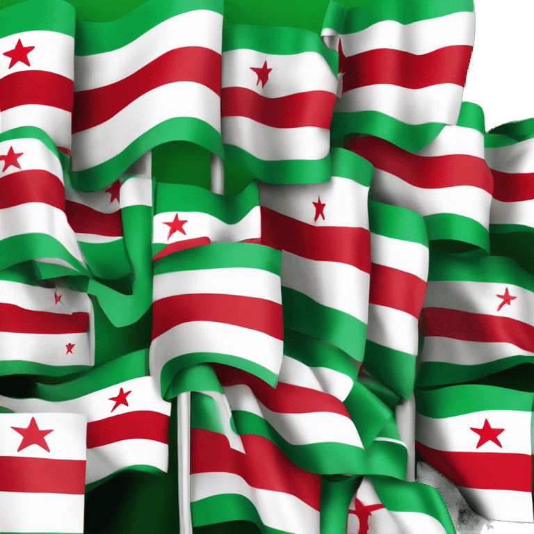 Syrische Revolutionsflagge: Die Flagge besteht aus drei horizontalen Streifen: oben grün, in der Mitte weiß mit drei roten, gleichmäßig verteilten fünfzackigen Sternen, und unten schwarz. Alle Streifen sind gleich hoch. emoji