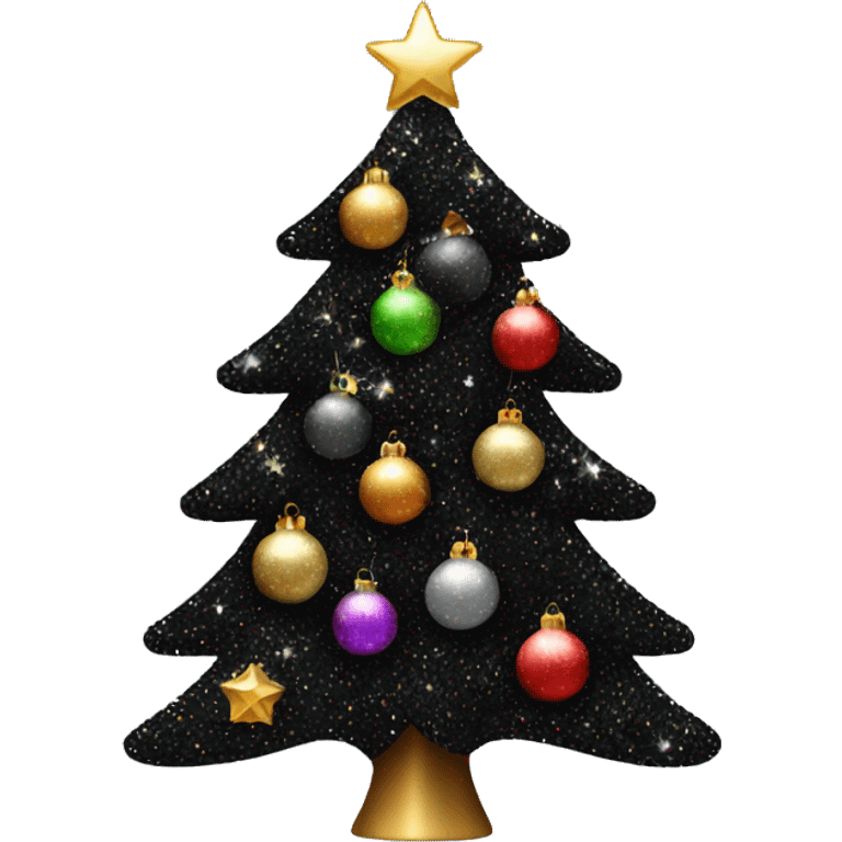 Glittery black Christmas tree with decorations emoji