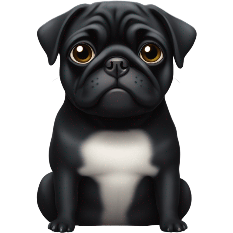 Black pug with a white belly and chest eating  emoji