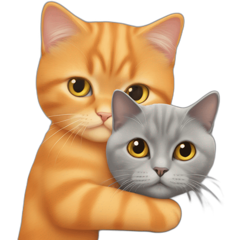 Orange persian young cat hugs the grey british shorthair cat emoji